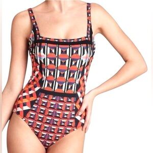 Gottex Square Neck Slimming Multicolor One-Piece Swimsuit Size 10